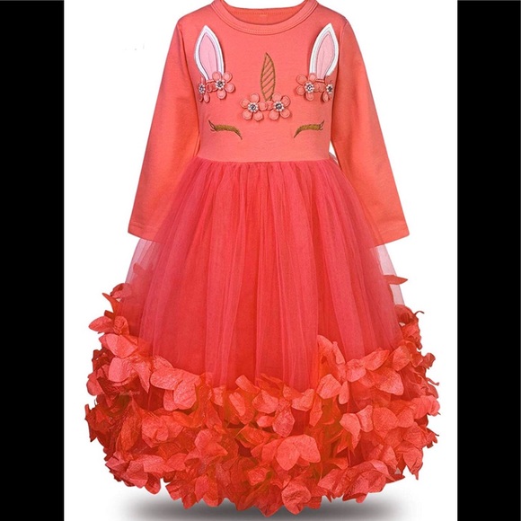 Unicorn Flower Petal Tutu Princess Dress - Red